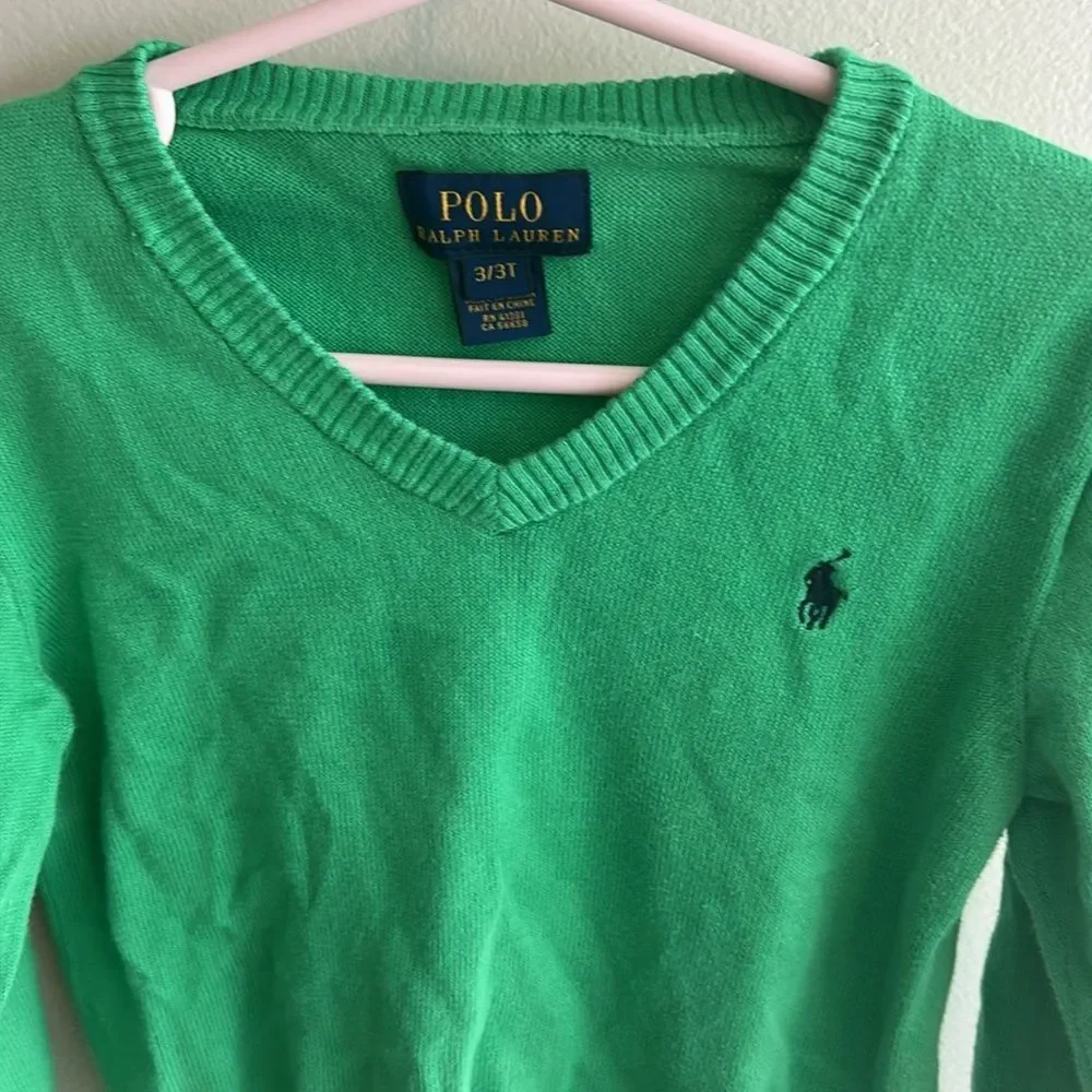 Ralph Lauren Boys Thin Green V Neck Sweater. Size 3T